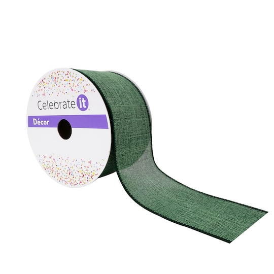 Celebrate It; 12 Pack: 2.5" x 25ft. Faux Linen Wired Ribbon by Celebrate It™ Décor; Category:Basic Solid Ribbon; Image:1
